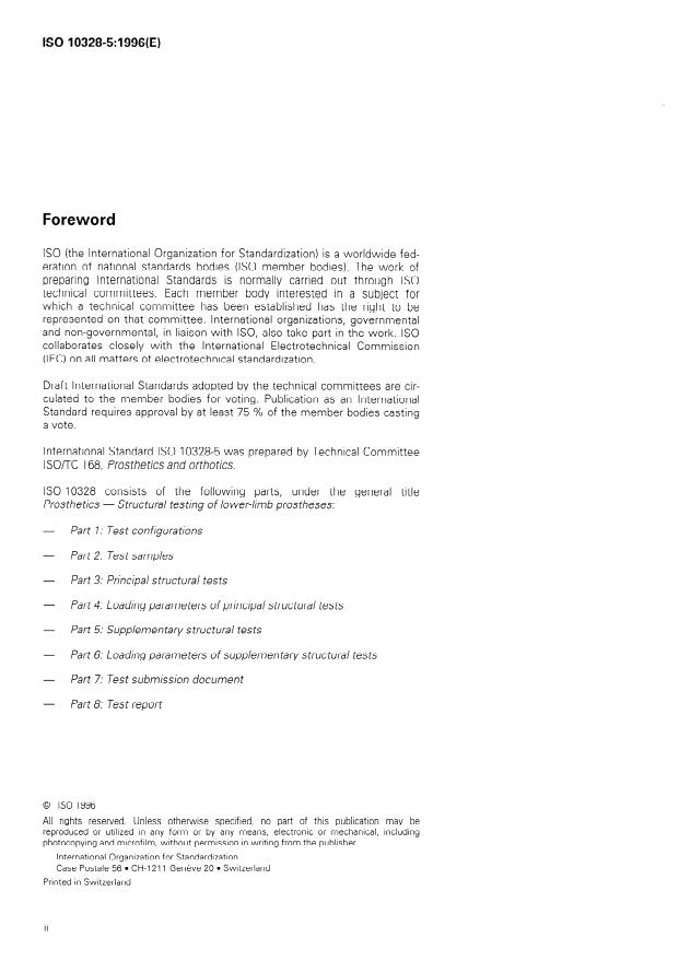 ISO 10328-5:1996 ISO 10328-5:1996 - Prosthetics -- Structural testing of lower-limb prostheses - Page 2 preview