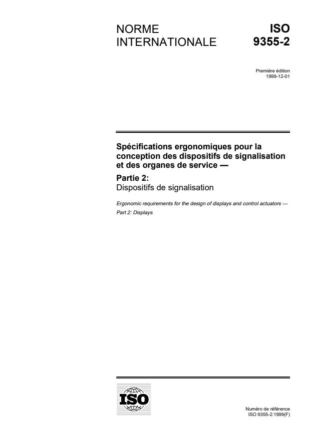 ISO 9355-2:1999 - Spécifications ergonomiques pour la conception des dispositifs de signalisation et des organes de service