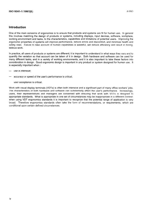 ISO 9241-1:1997 ISO 9241-1:1997 - Ergonomic requirements for office work with visual display terminals (VDTs) - Page 4 preview