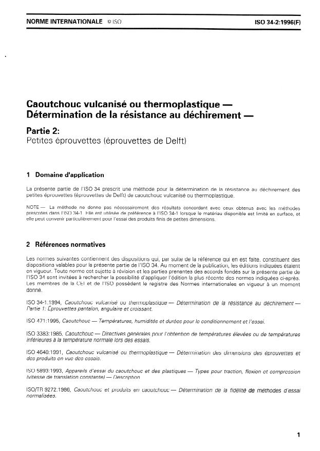ISO 34-2:1996 - Caoutchouc vulcanisé ou thermoplastique -- Détermination de la résistance au déchirement