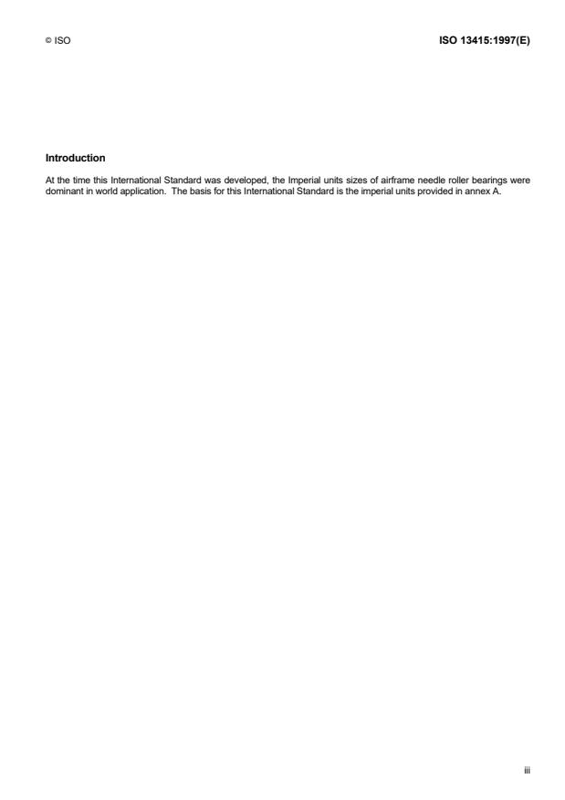 ISO 13415:1997 - Aerospace -- Airframe needle track roller, stud type, single-row, sealed -- Inch series