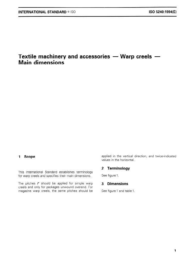 ISO 5240:1994 - Textile machinery and accessories -- Warp creels -- Main dimensions