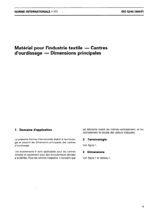 ISO 5240:1994 - Matériel pour l'industrie textile -- Cantres d'ourdissage -- Dimensions principales