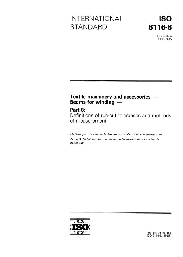 ISO 8116-8:1995 - Textile machinery and accessories -- Beams for winding