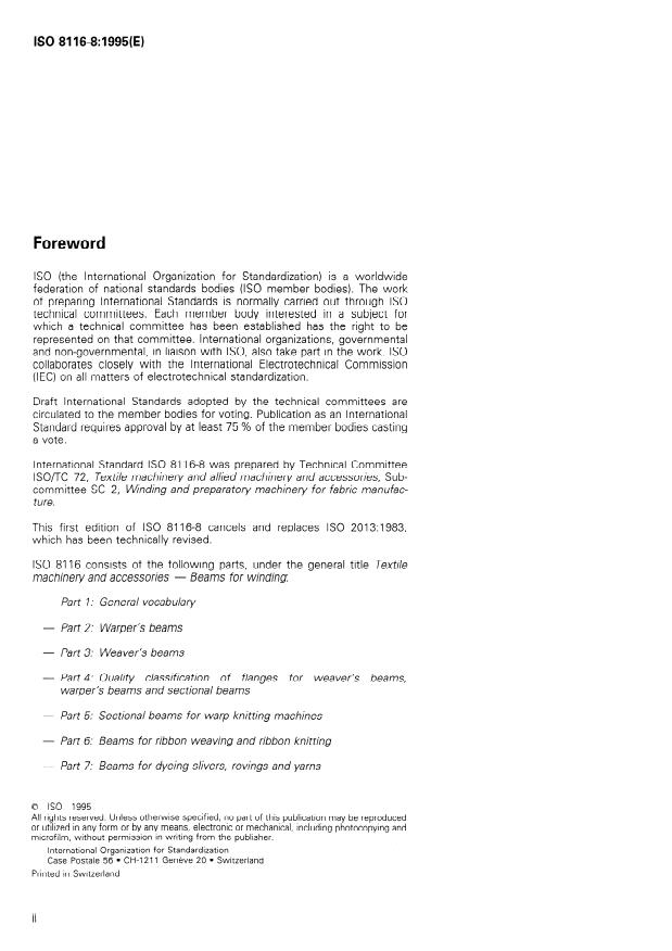 ISO 8116-8:1995 ISO 8116-8:1995 - Textile machinery and accessories -- Beams for winding - Page 2 preview