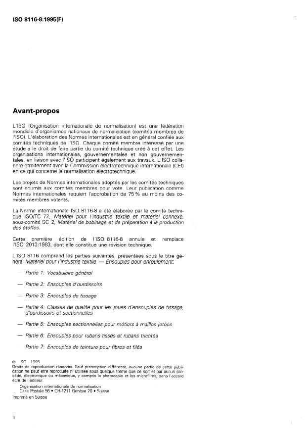 ISO 8116-8:1995 ISO 8116-8:1995 - Matériel pour l'industrie textile -- Ensouples pour enroulement - Page 2 preview
