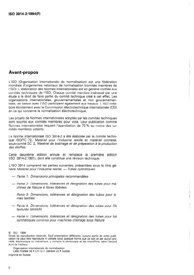ISO 3914-2:1994 ISO 3914-2:1994 - Matériel pour l'industrie textile -- Tubes cylindriques - Page 2 preview
