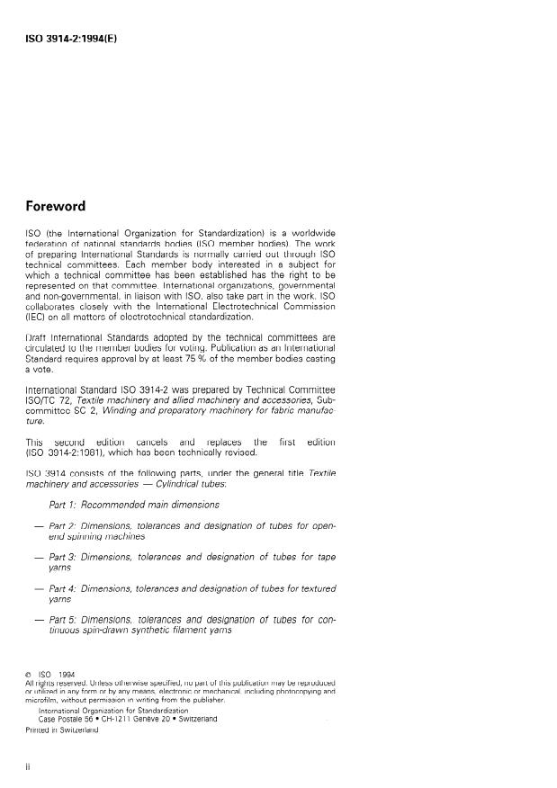 ISO 3914-2:1994 ISO 3914-2:1994 - Textile machinery and accessories -- Cylindrical tubes - Page 2 preview