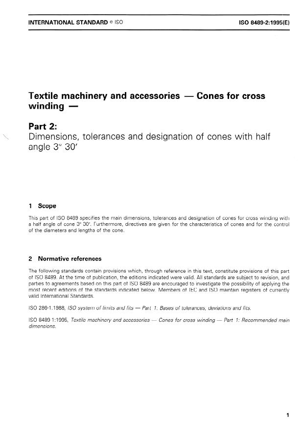 ISO 8489-2:1995 - Textile machinery and accessories -- Cones for cross winding