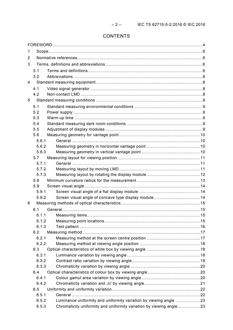 IEC TS 62715-5-2:2016 IEC TS 62715-5-2:2016 - Flexible display devices - Part 5-2: Measuring methods of optical characteristics from the vantage point for curved displays - Page 4 preview