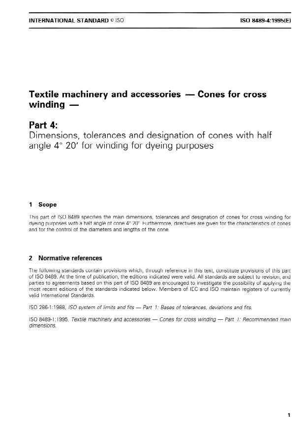 ISO 8489-4:1995 - Textile machinery and accessories -- Cones for cross winding