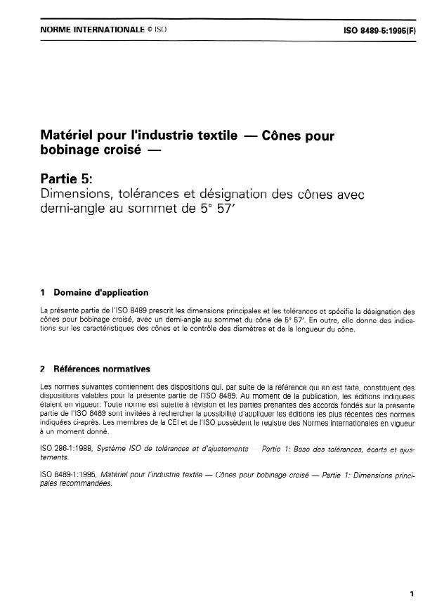 ISO 8489-5:1995 - Matériel pour l'industrie textile -- Cônes pour bobinage croisé