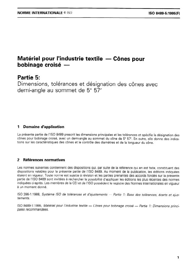 ISO 8489-5:1995 - Matériel pour l'industrie textile -- Cônes pour bobinage croisé