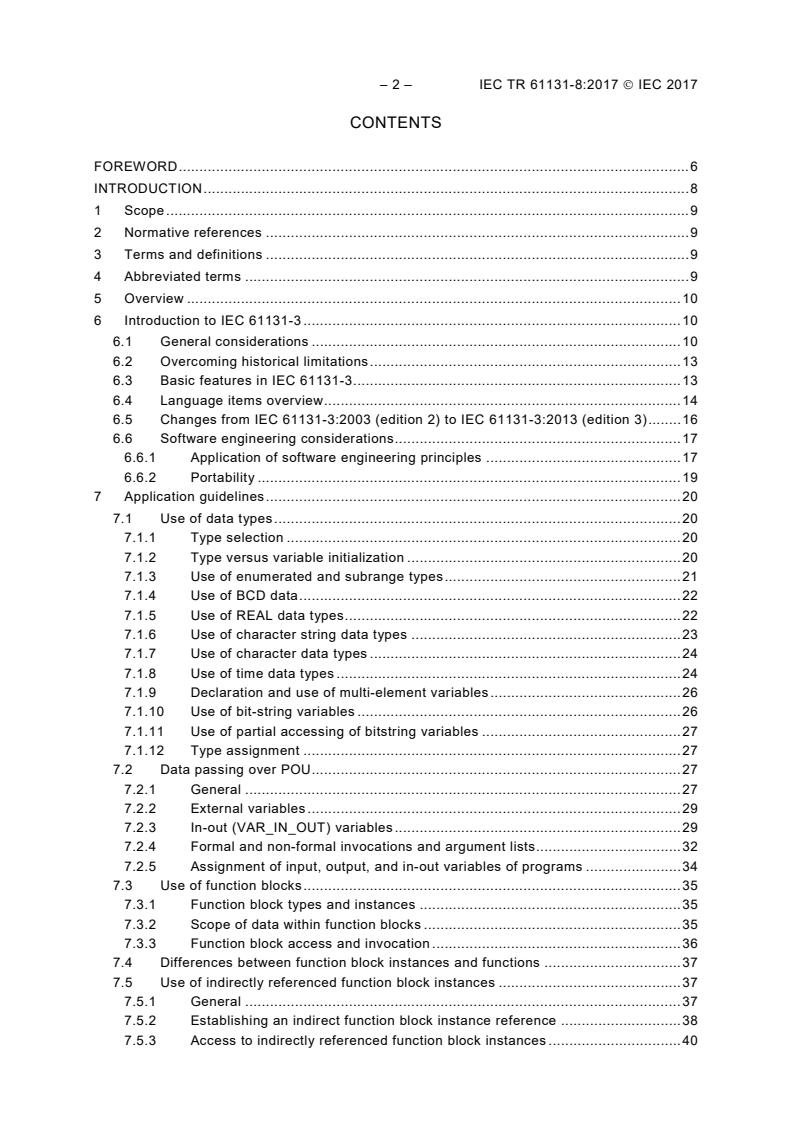IEC TR 61131-8:2017 IEC TR 61131-8:2017 - Industrial-process measurement and control - Programmable controllers - Part 8: Guidelines for the application and implementation of programming languages - Page 4 preview