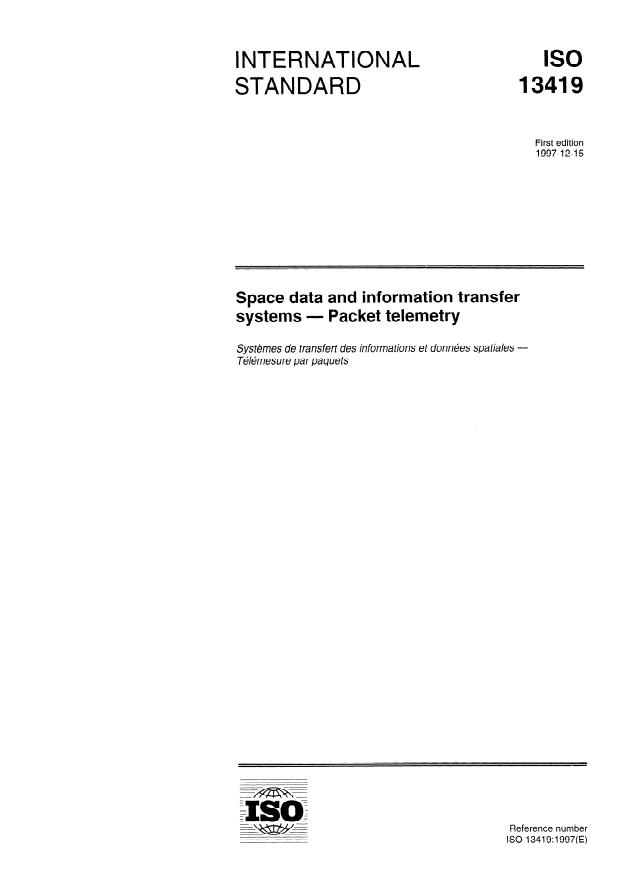 ISO 13419:1997 - Space data and information transfer systems -- Packet telemetry