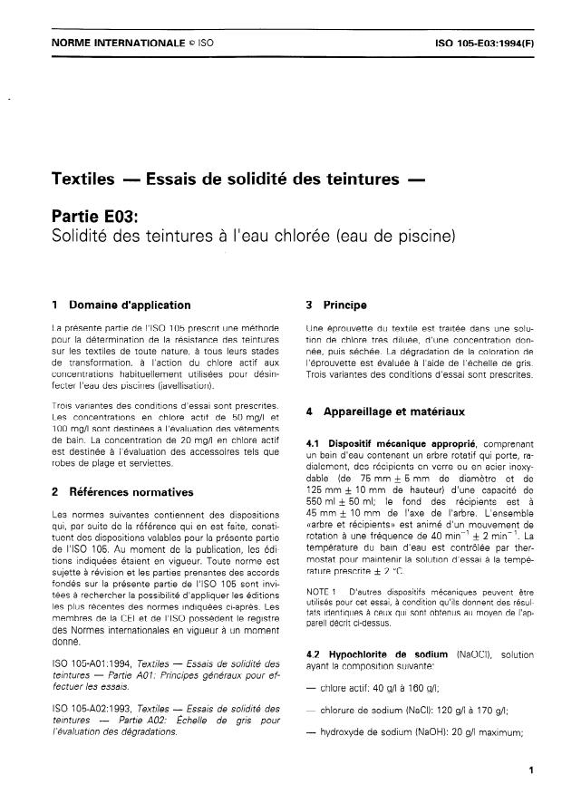 ISO 105-E03:1994 - Textiles -- Essais de solidité des teintures