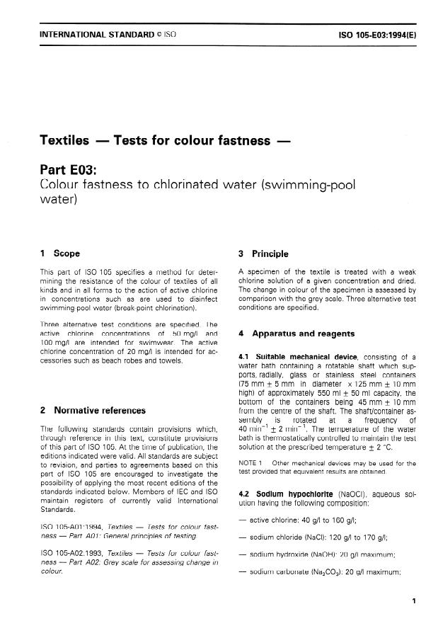 ISO 105-E03:1994 - Textiles -- Tests for colour fastness