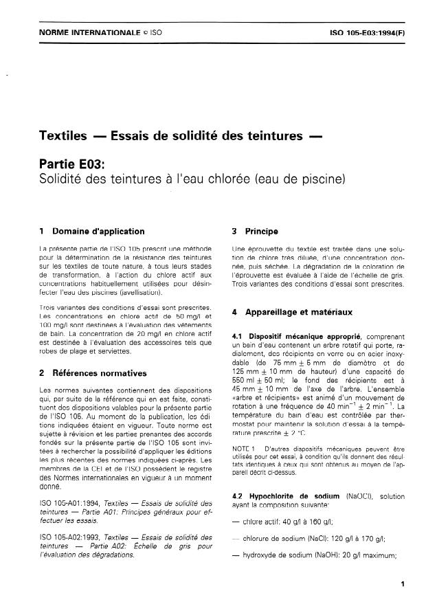 ISO 105-E03:1994 - Textiles -- Essais de solidité des teintures