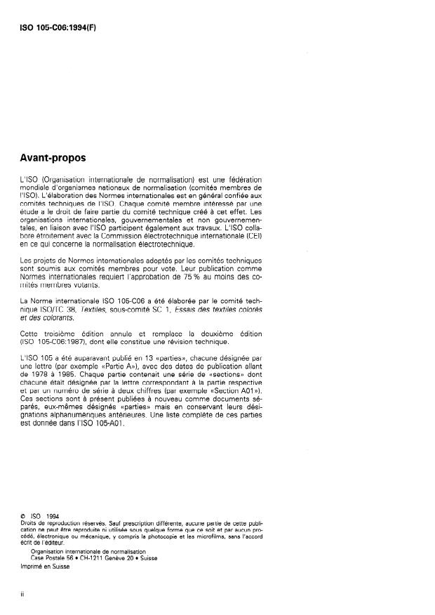 ISO 105-C06:1994 ISO 105-C06:1994 - Textiles -- Essais de solidité des teintures - Page 2 preview