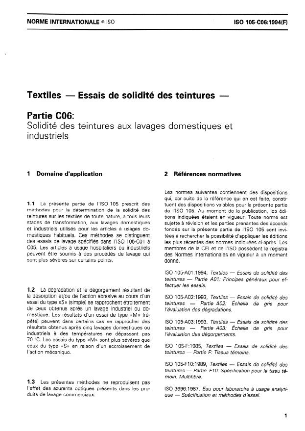 ISO 105-C06:1994 - Textiles -- Essais de solidité des teintures