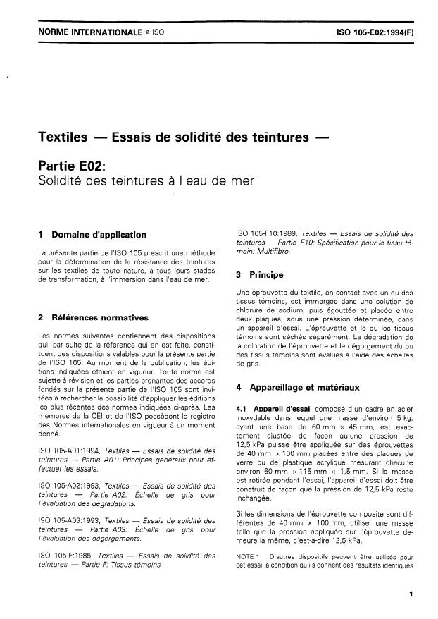 ISO 105-E02:1994 - Textiles -- Essais de solidité des teintures