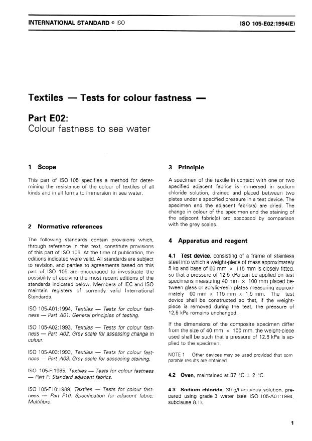 ISO 105-E02:1994 - Textiles -- Tests for colour fastness