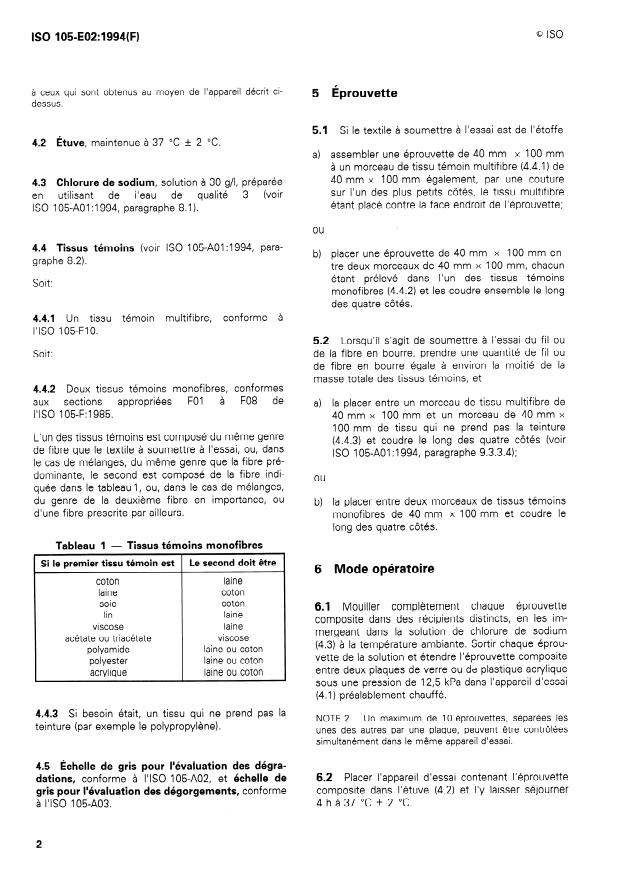 ISO 105-E02:1994 ISO 105-E02:1994 - Textiles -- Essais de solidité des teintures - Page 4 preview