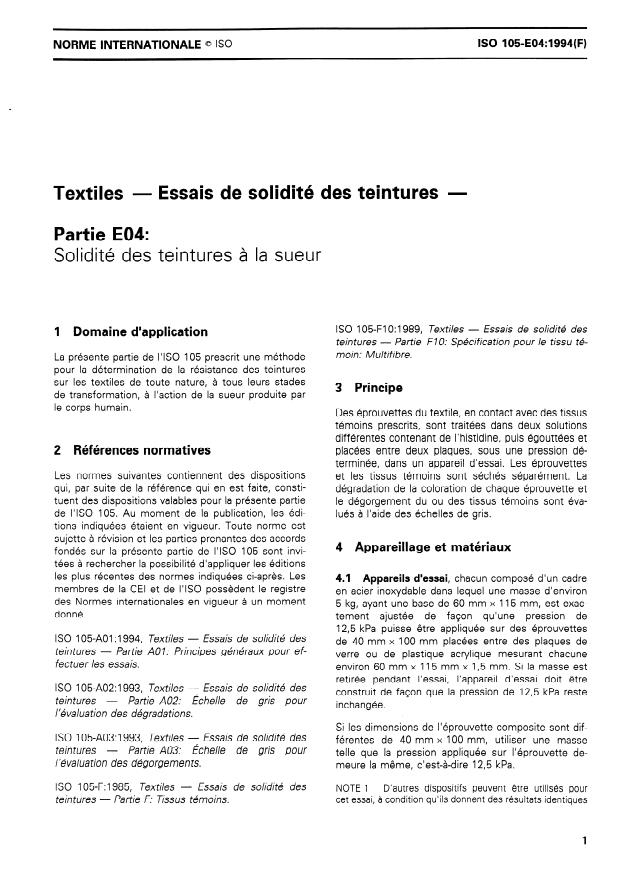 ISO 105-E04:1994 - Textiles -- Essais de solidité des teintures