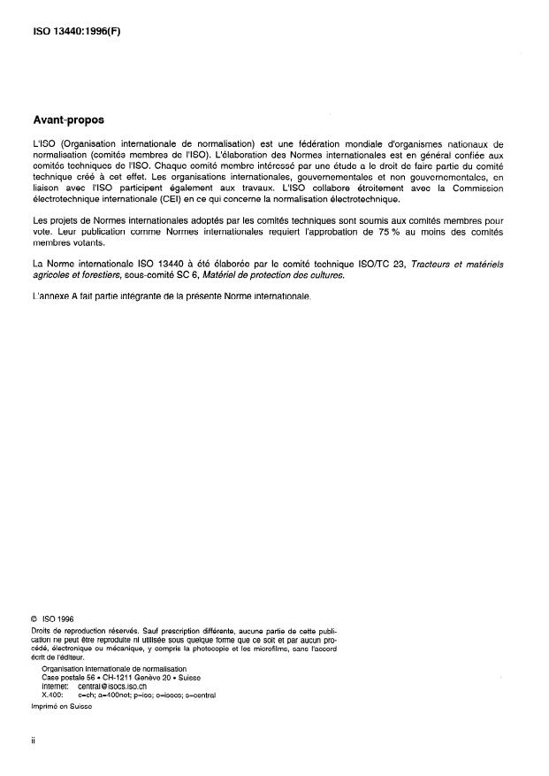 SIST ISO 13440:1999 ISO 13440:1996 - Matériel de protection des cultures -- Pulvérisateurs agricoles -- Détermination du volume du résidu total - Page 2 preview