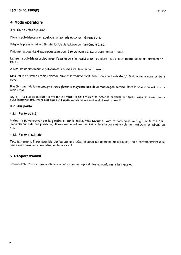 SIST ISO 13440:1999 ISO 13440:1996 - Matériel de protection des cultures -- Pulvérisateurs agricoles -- Détermination du volume du résidu total - Page 4 preview