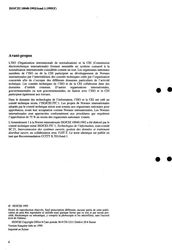ISO/IEC 10040:1992/Amd 1:1995 ISO/IEC 10040:1992/Amd 1:1995 - Gestion de connaissance de gestion - Page 2 preview