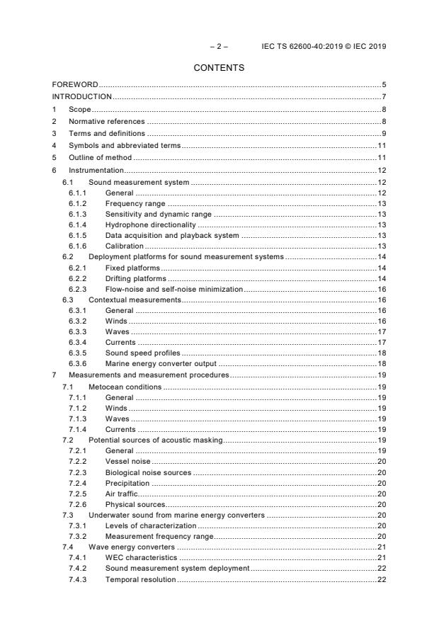 IEC TS 62600-40:2019 IEC TS 62600-40:2019 - Marine energy - Wave, tidal and other water current converters - Part 40: Acoustic characterization of marine energy converters - Page 4 preview