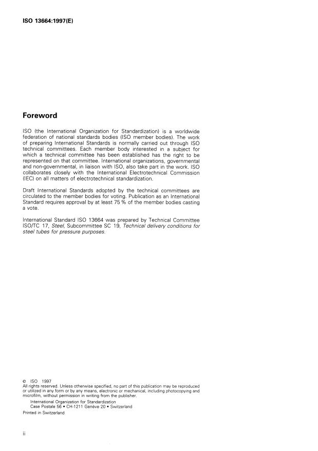 ISO 13664:1997 ISO 13664:1997 - Seamless and welded steel tubes for pressure purposes -- Magnetic particle inspection of the tube ends for the detection of laminar imperfections - Page 2 preview