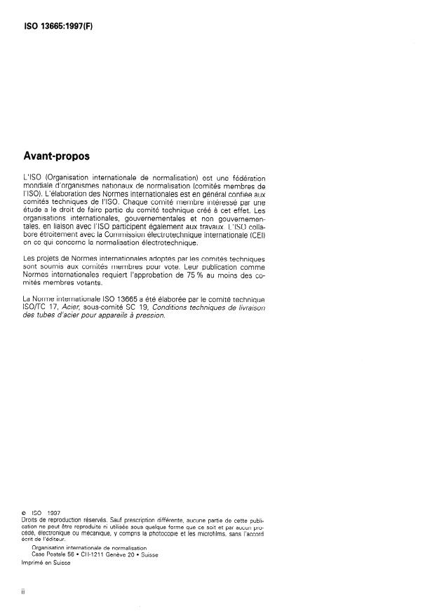ISO 13665:1997 ISO 13665:1997 - Tubes en acier sans soudure et soudés pour service sous pression -- Contrôle par magnétoscopie du corps des tubes pour la détection des imperfections de surface - Page 2 preview