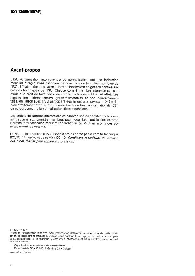 ISO 13665:1997 ISO 13665:1997 - Tubes en acier sans soudure et soudés pour service sous pression -- Contrôle par magnétoscopie du corps des tubes pour la détection des imperfections de surface - Page 2 preview