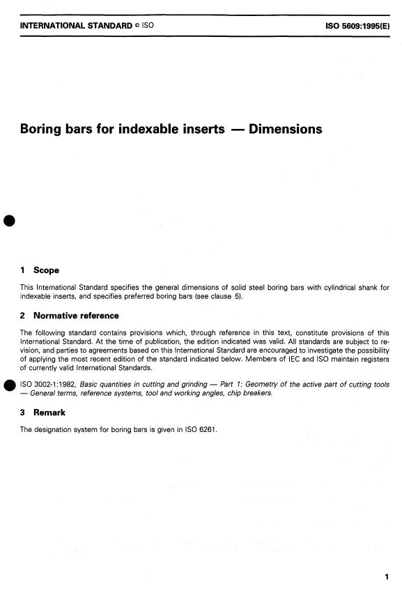 ISO 5609:1995 - Boring bars for indexable inserts -- Dimensions