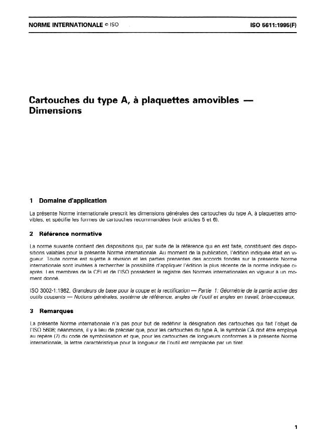 ISO 5611:1995 - Cartouches du type A, a plaquettes amovibles -- Dimensions