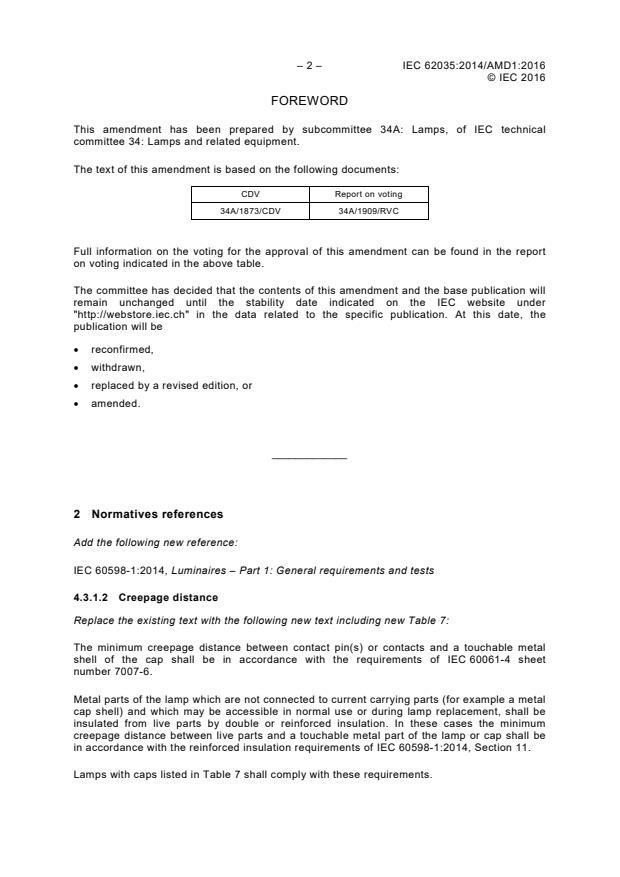 IEC 62035:2014/AMD1:2016 IEC 62035:2014/AMD1:2016 - Amendment 1 - Discharge lamps (excluding fluorescent lamps) - Safety specifications - Page 4 preview