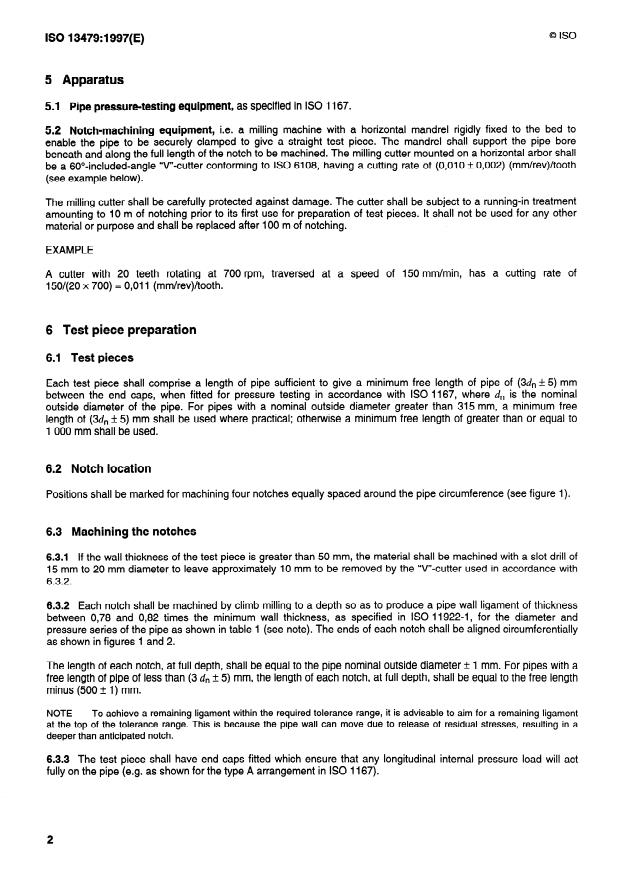 ISO 13479:1997 ISO 13479:1997 - Polyolefin pipes for the conveyance of fluids -- Determination of resistance to crack propagation -- Test method for slow crack growth on notched pipes (notch test) - Page 4 preview