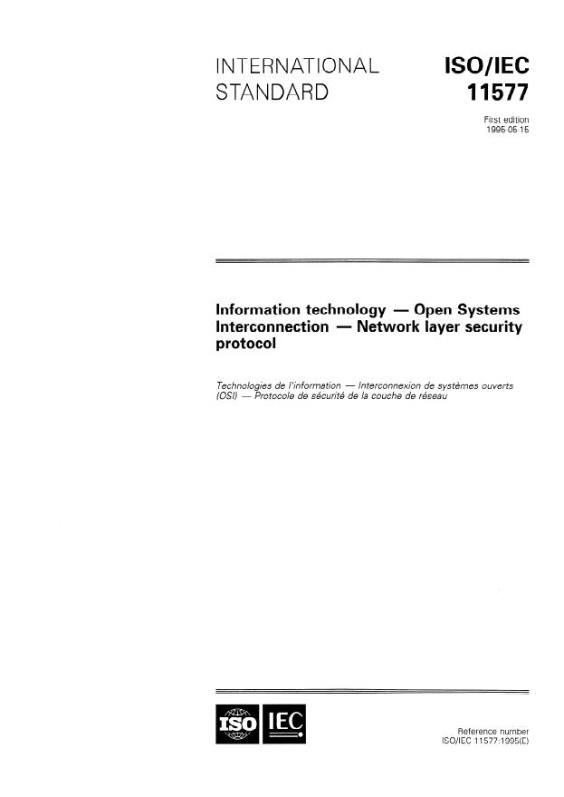 ISO/IEC 11577:1995 - Information technology -- Open Systems Interconnection -- Network layer security protocol