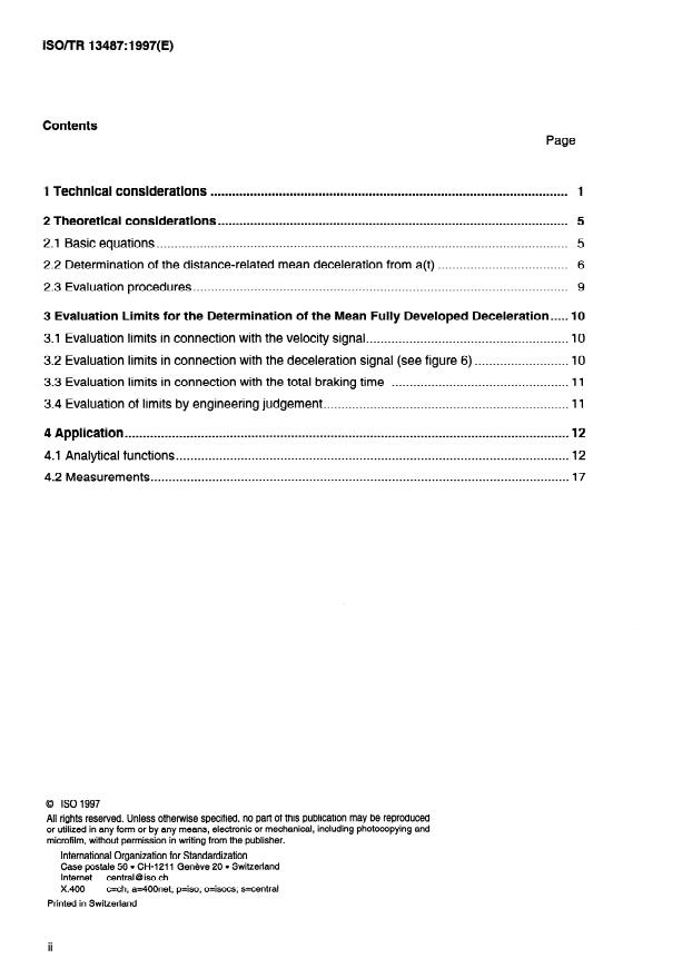 ISO/TR 13487:1997 ISO/TR 13487:1997 - Braking of road vehicles -- Considerations on the definition of mean fully developed deceleration - Page 2 preview