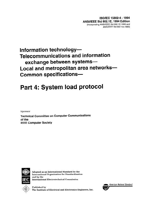 ISO/IEC 15802-4:1994 - Information technology -- Telecommunications and information exchange between systems -- Local and metropolitan area networks -- Common specifications