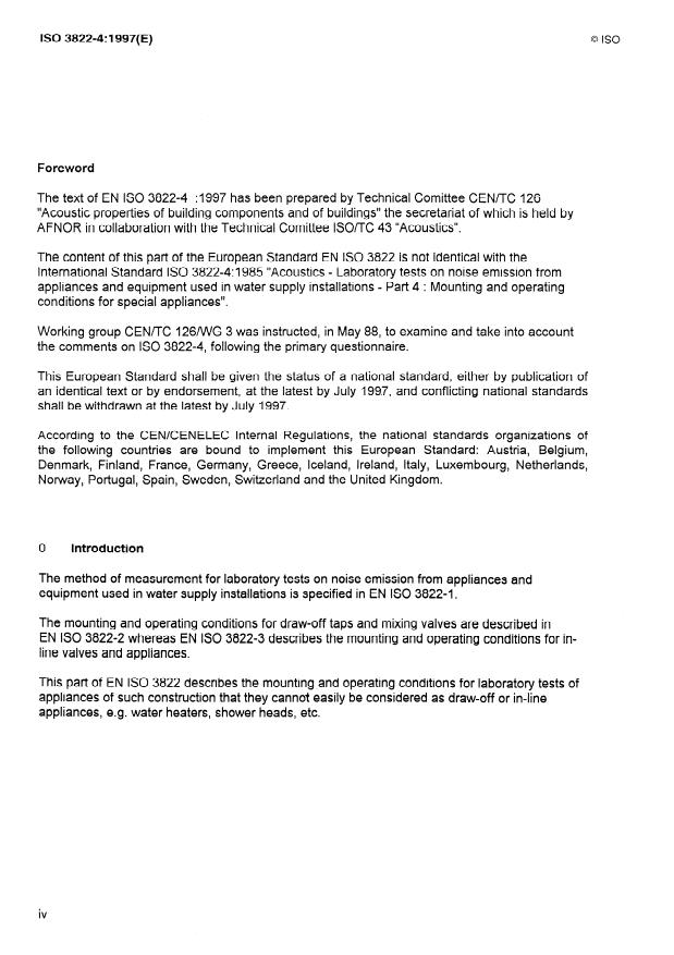 ISO 3822-4:1997 ISO 3822-4:1997 - Acoustics -- Laboratory tests on noise emission from appliances and equipment used in water supply installations - Page 4 preview