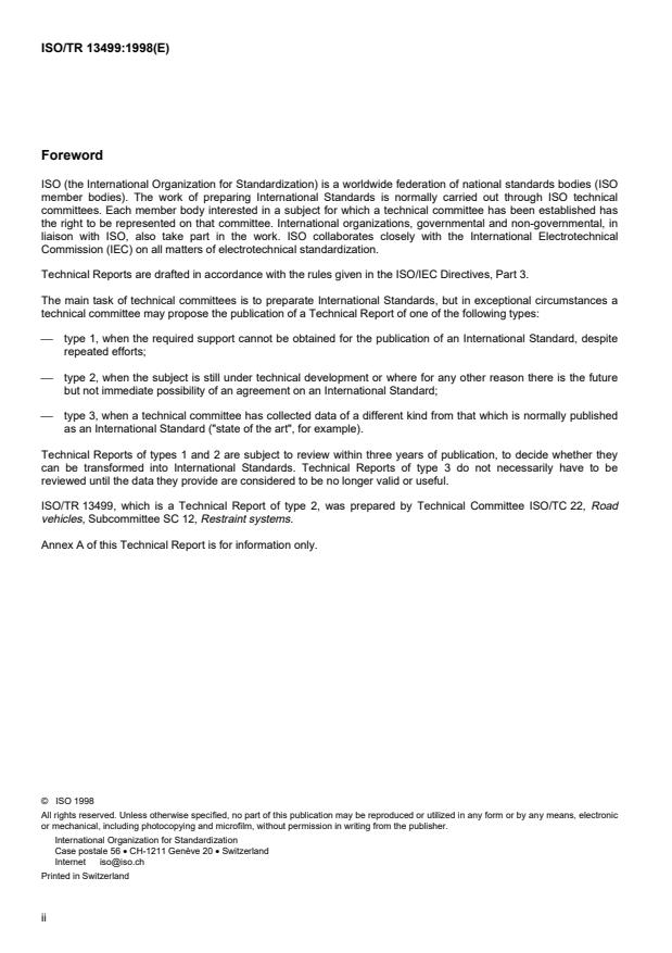 ISO/TR 13499:1998 ISO/TR 13499:1998 - Road vehicles -- Data exchange format for impact tests - Page 2 preview