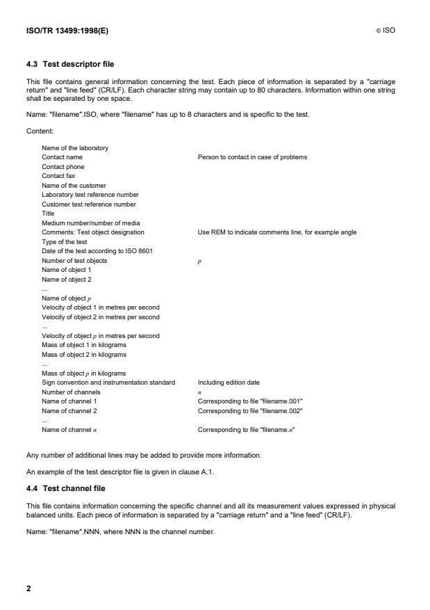 ISO/TR 13499:1998 ISO/TR 13499:1998 - Road vehicles -- Data exchange format for impact tests - Page 4 preview