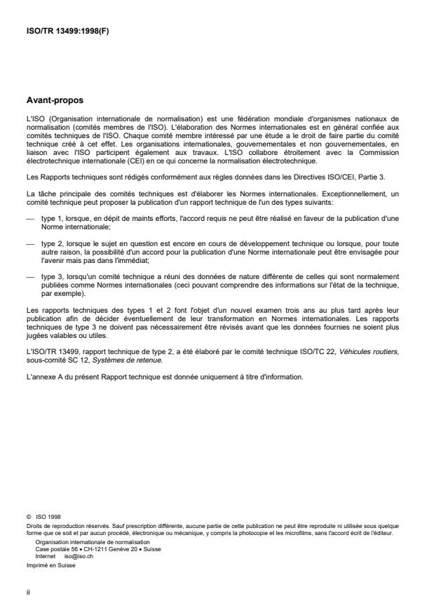 ISO/TR 13499:1998 ISO/TR 13499:1998 - Véhicules routiers -- Format d'échange de données pour les essais de choc - Page 2 preview