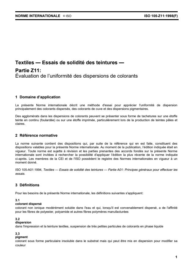 ISO 105-Z11:1998 - Textiles -- Essais de solidité des teintures