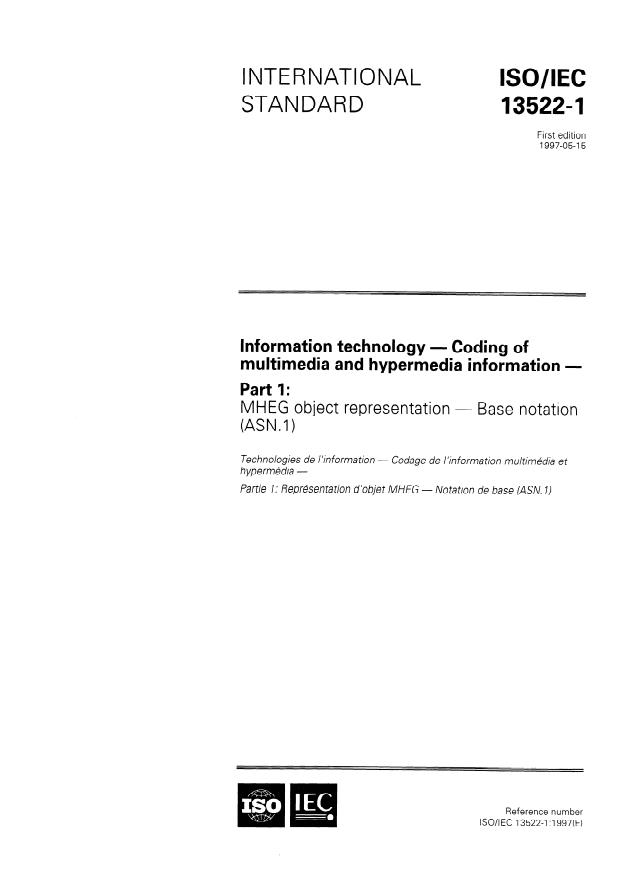 ISO/IEC 13522-1:1997 - Information technology -- Coding of multimedia and hypermedia information