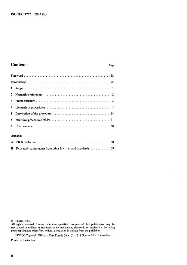 ISO/IEC 7776:1995 ISO/IEC 7776:1995 - Information technology -- Telecommunications and information exchange between systems -- High-level data link control procedures -- Description of the X.25 LAPB-compatible DTE data link procedures - Page 2 preview