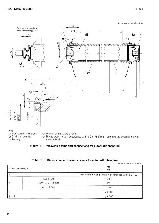 ISO 13553:1994 ISO 13553:1994 - Textile machinery and accessories -- Weaver's beams -- Specification for connections for automation of beam changing - Page 4 preview
